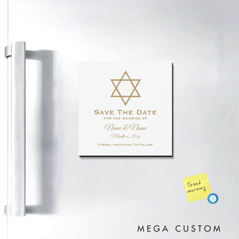 Personalized Save The Date  Star of David Wedding Magnetic Fridge Magnet with Names and Date Religious Gift Wedding Gift