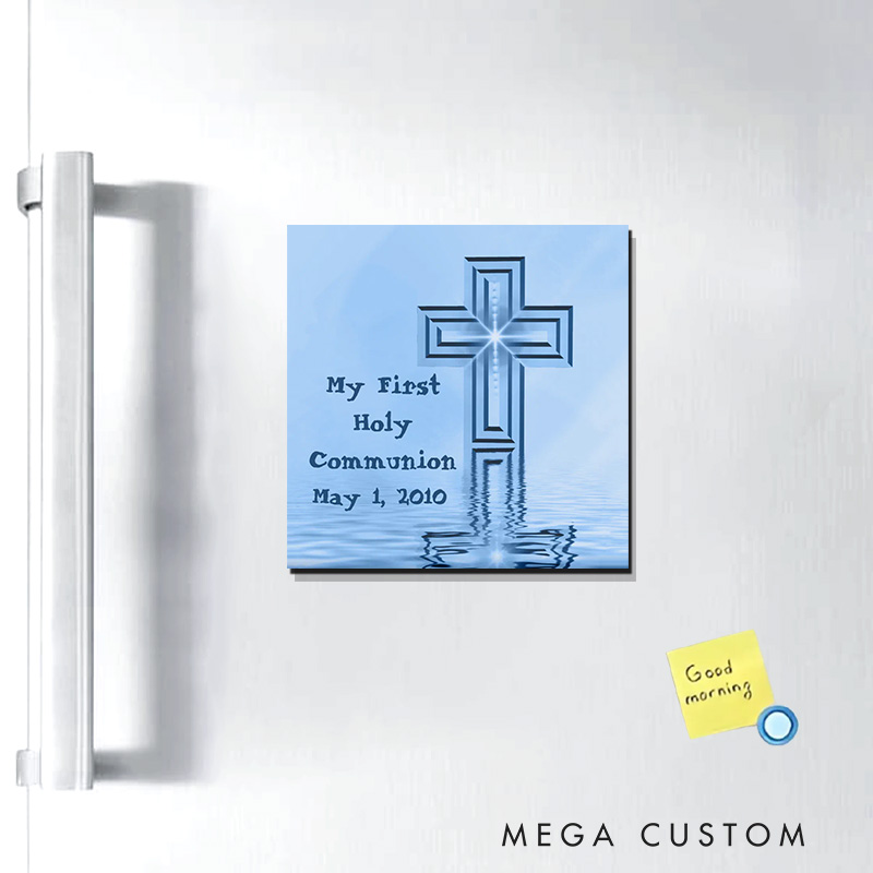 Personalized Blue Cross My First Holy Communion Magnetic Fridge Magnet with Date Religious Gift First Communion Gift