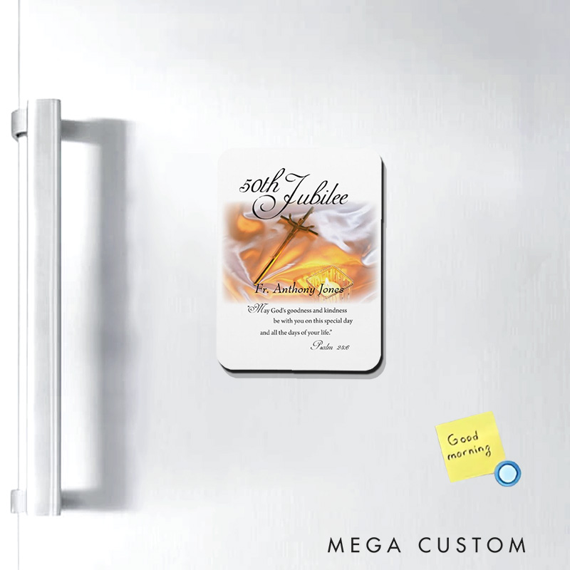 Personalized Golden Jubilee Religious Life Cross Candle 50 Year Magnetic Fridge Magnet with Name Religious Gift Anniversary Gift