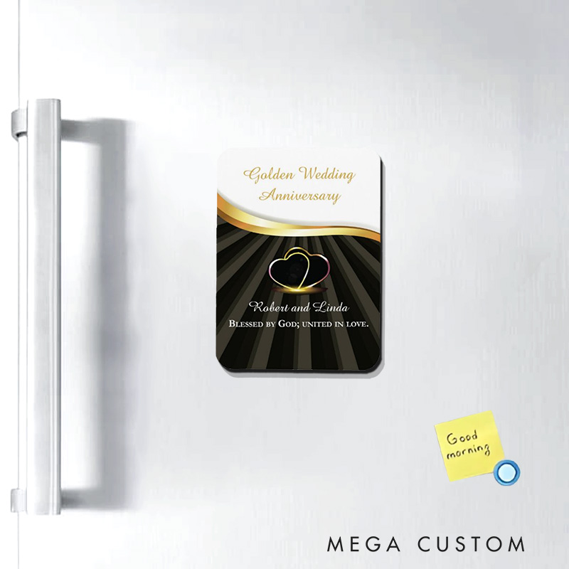 Personalized Golden 50th Wedding Religious Anniversary Magnetic Fridge Magnet with Name Religious Gift Anniversary Gift