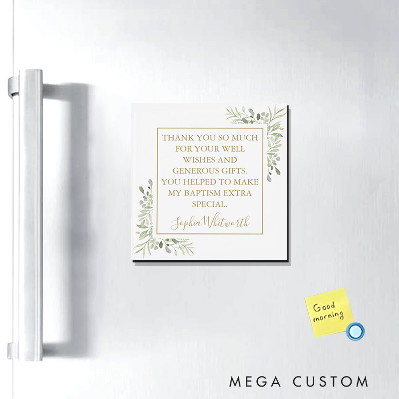 Personalized Baptism Christening Greenery Thank You Magnetic Fridge Magnet with Name Religious Gift Baptism Christening Gift