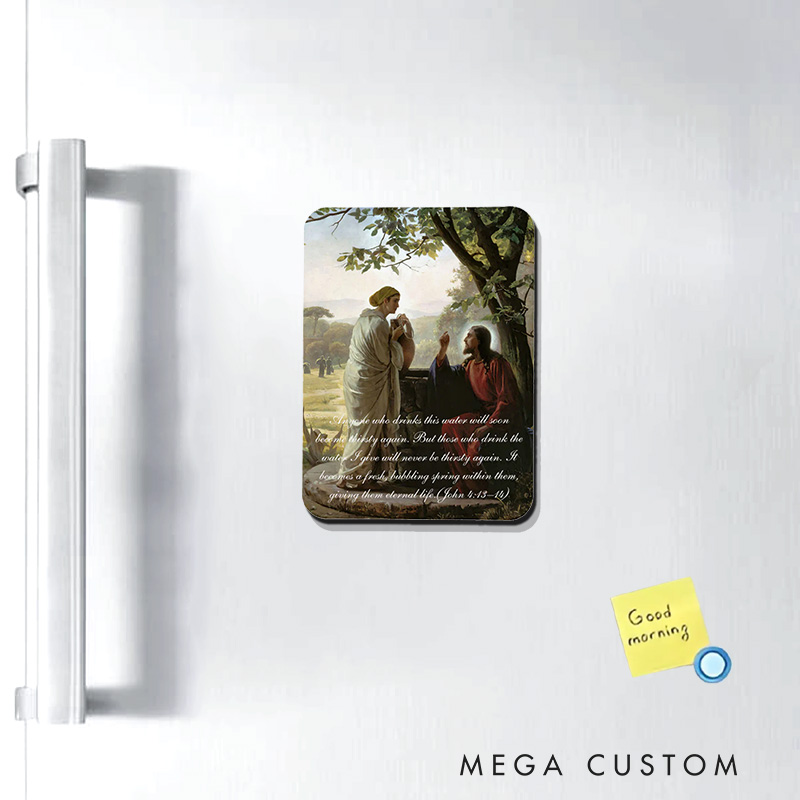 Personalized Woman at the Well Religious Magnetic Fridge Magnet with Bible Verse Religious Gift Faith Gift