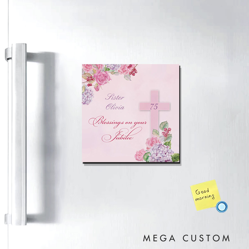 Personalized 75th Anniversary of Religious Life Catholic Nun Magnetic Fridge Magnet with Name and Year Number Religious Gift