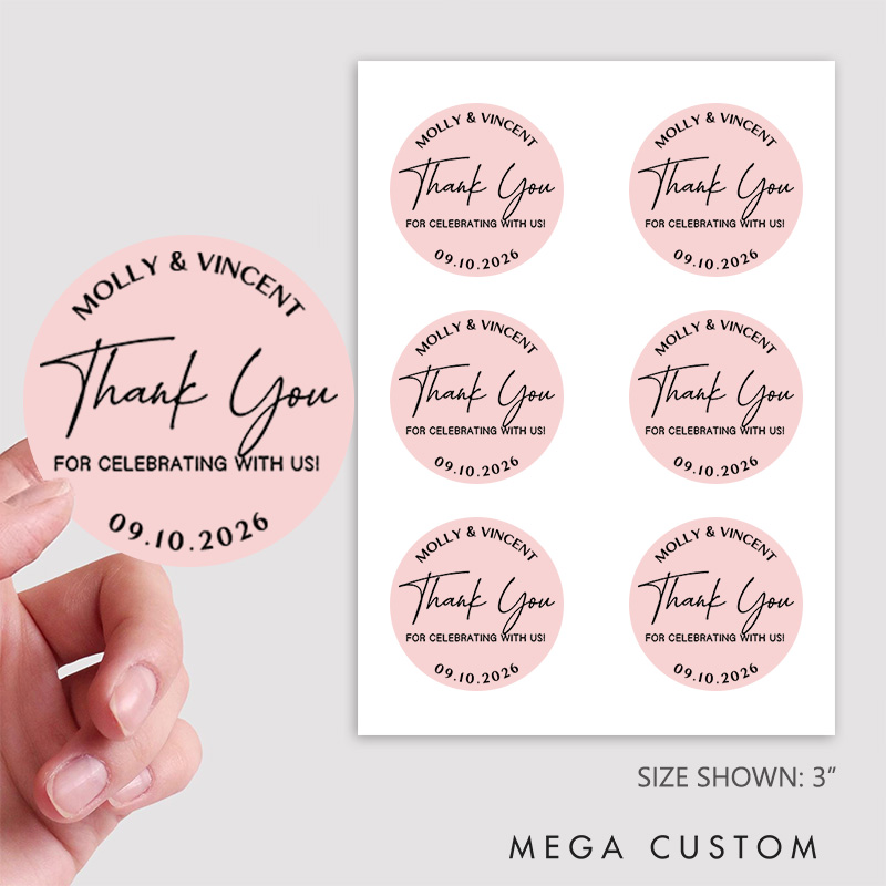 Personalized Couple Wedding Thank You 3" Stickers with Name Newlyweds Wedding Cookie Bag Stickers Party Favors Label Candle Tags Bridal Shower Favor
