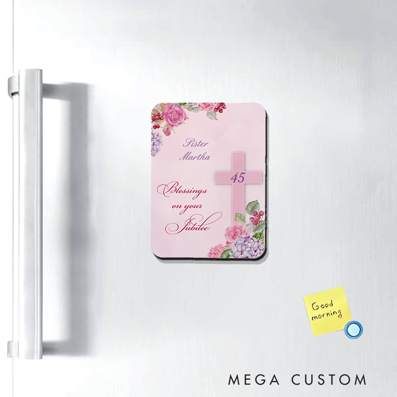 Personalized 45th Anniversary of Religious Life Catholic Nun Magnetic Fridge Magnet with Name and Year Number Religious Gift Anniversary Gift