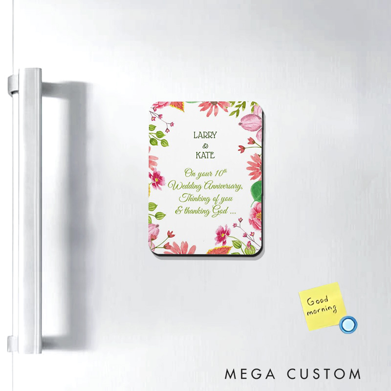 Personalized Religious 10th Wedding Anniversary Flowers Magnetic Fridge Magnet with Names and Year Number Religious Gift Anniversary Gift