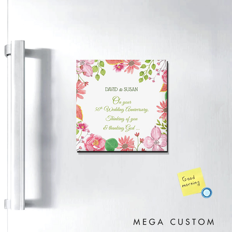 Personalized Religious 50th Wedding Anniversary Flowers Magnetic Fridge Magnet with Name and Year Number Religious Gift Anniversary Gift