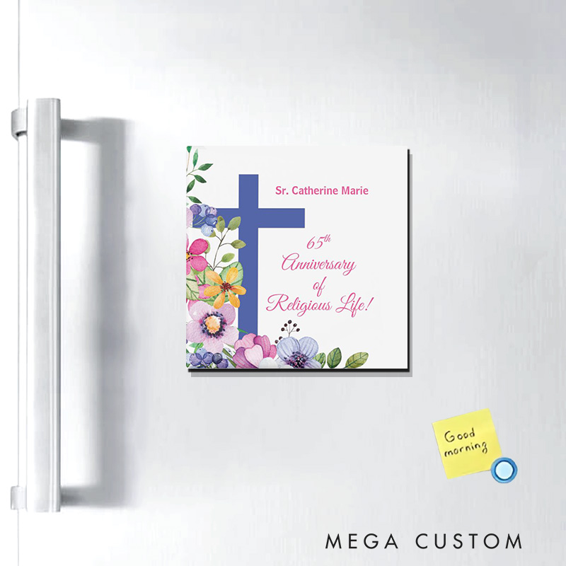 Personalized 65th Anniversary Nun Religious Life Magnetic Fridge Magnet with Name and Year Number Religious Gift