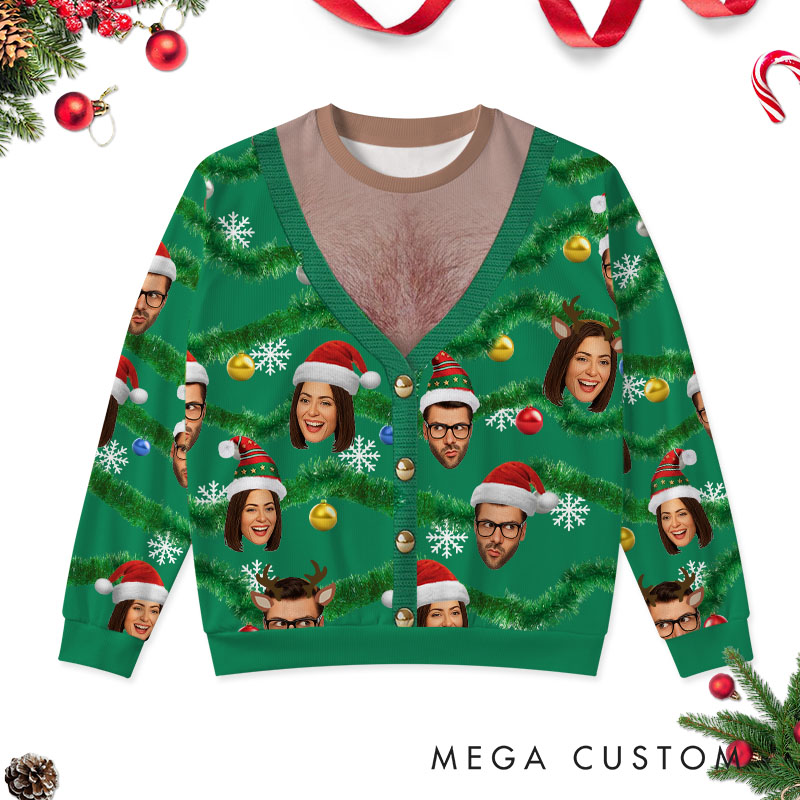 Personalized Couple Face Photo Christmas Ugly Sweater Custom Couple Chest Xmas Matching Crewneck Sweatshirt Christmas Gift for Husband Wife