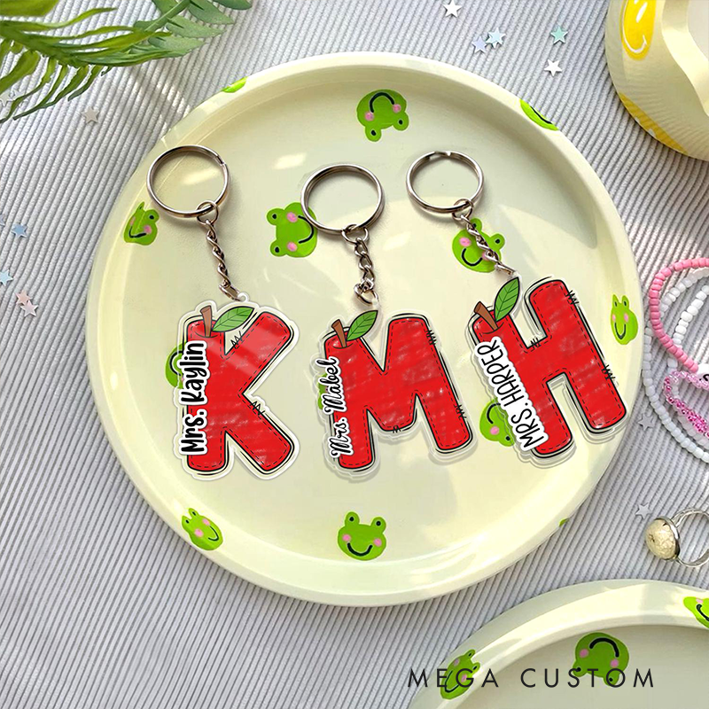 Personalized Teacher Acrylic Keychain with Apple Name Design Teacher Appreciation Gift Favorite Educator Backpack Tag Gift