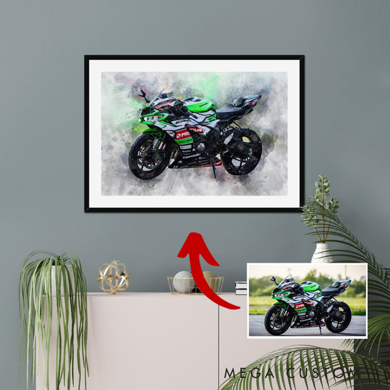 Personalized Motorcycle Watercolor Portrait Custom Bike Artwork from Photo Unique Gift for Motorbike Riders and Motorcycle Lovers