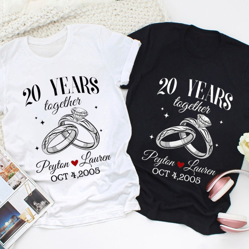 Personalized Couple 20th Anniversary T-Shirt 20 Years Together Elegant Anniversary Ring Anniversary Shirt Couple Gift Tee for Husband Wife
