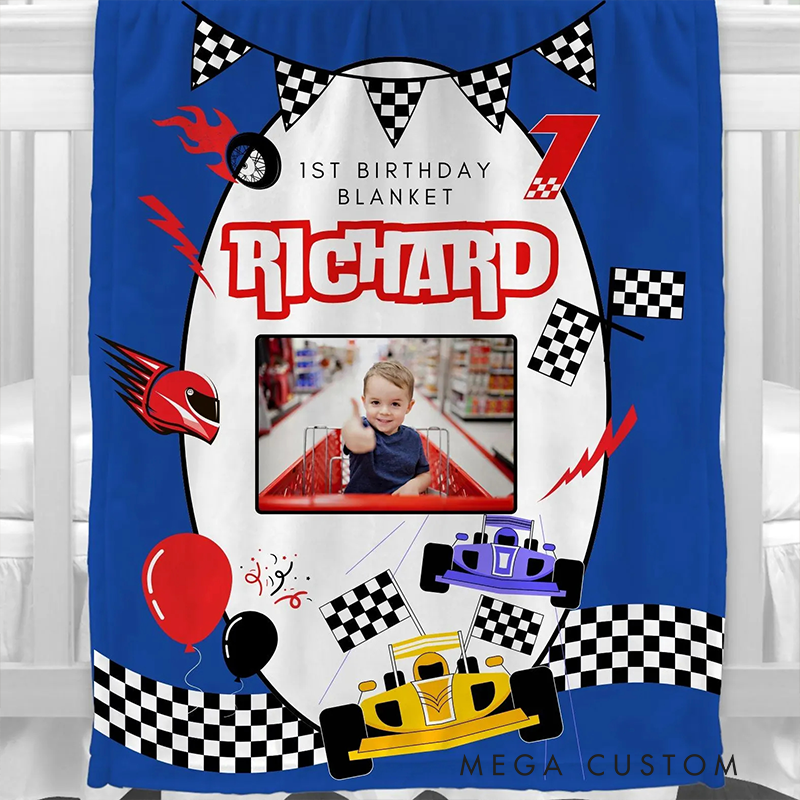 Personalized Birthday Racing Blanket Custom Name and Year Blanket Gift for Racer and Racing Lovers