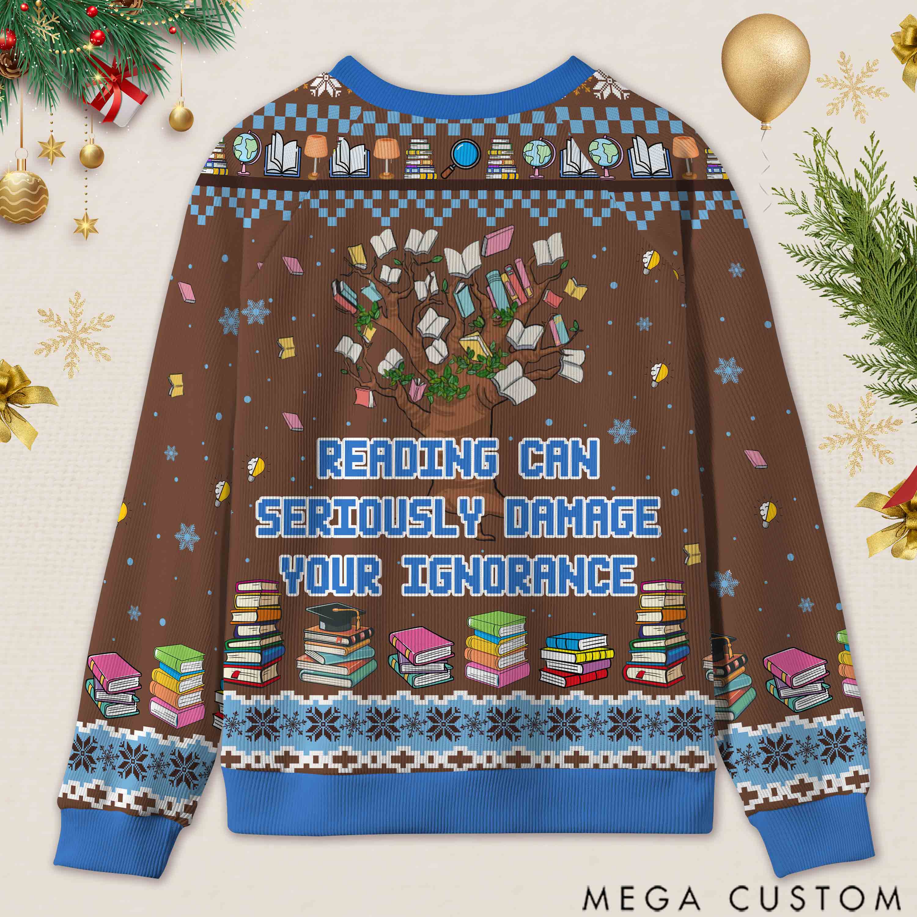 Personalized Funny Library Ugly Sweater Holiday Gift for Librarians