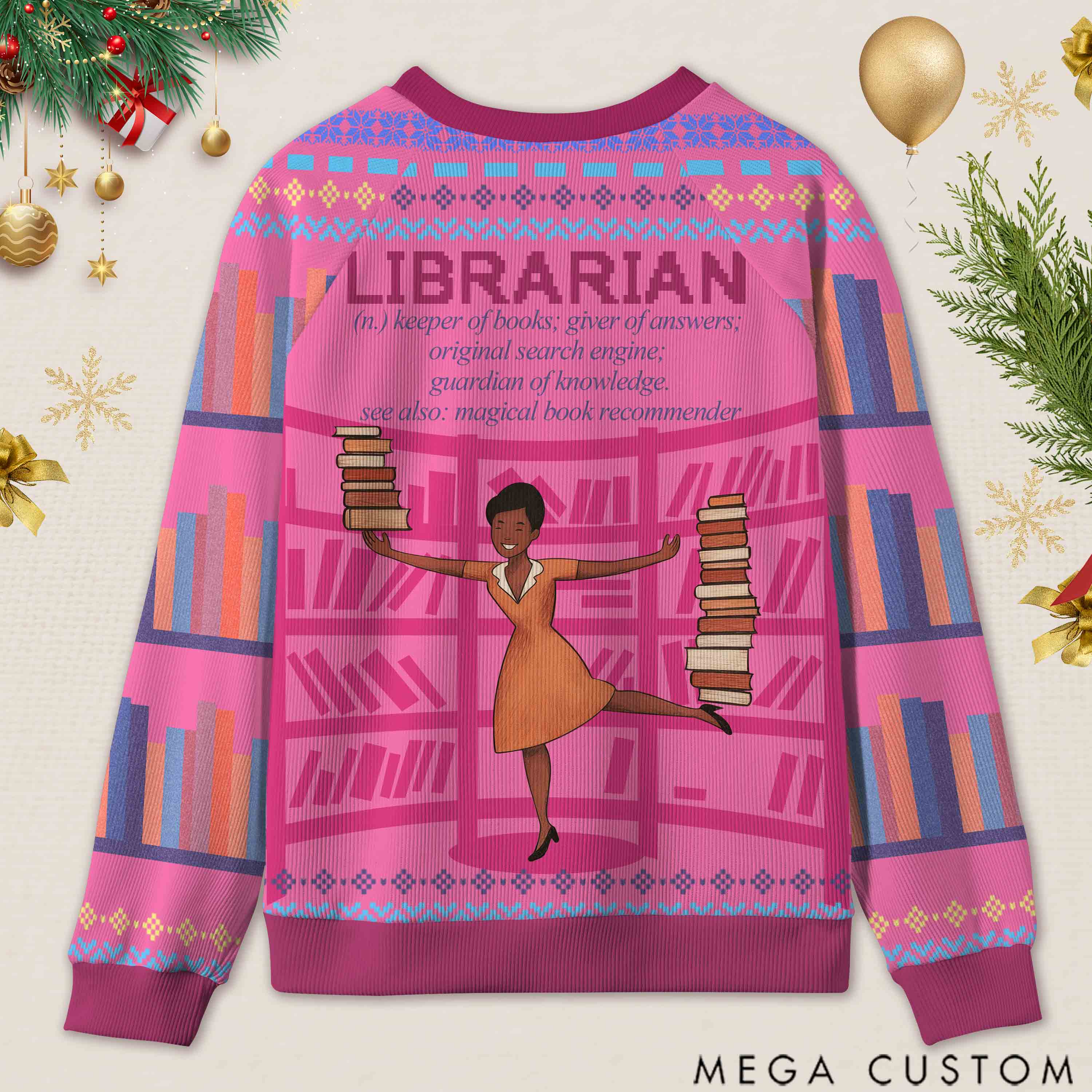 Personalized Book Lover's Dream Job Ugly Sweater Holiday Gift for Librarians