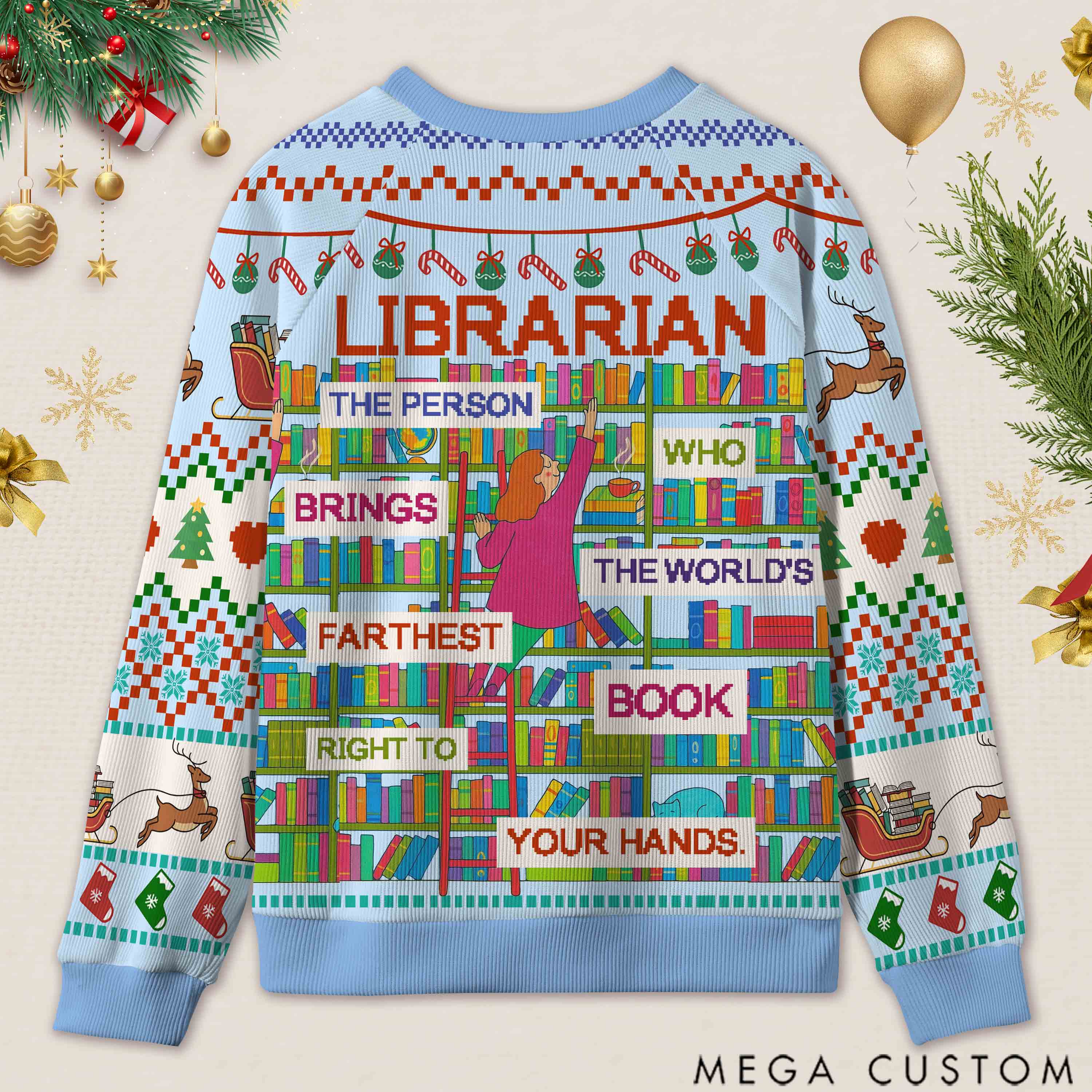Personalized Book Lifting Workout Humor Ugly Sweater Office Holiday Party Gift for librarian