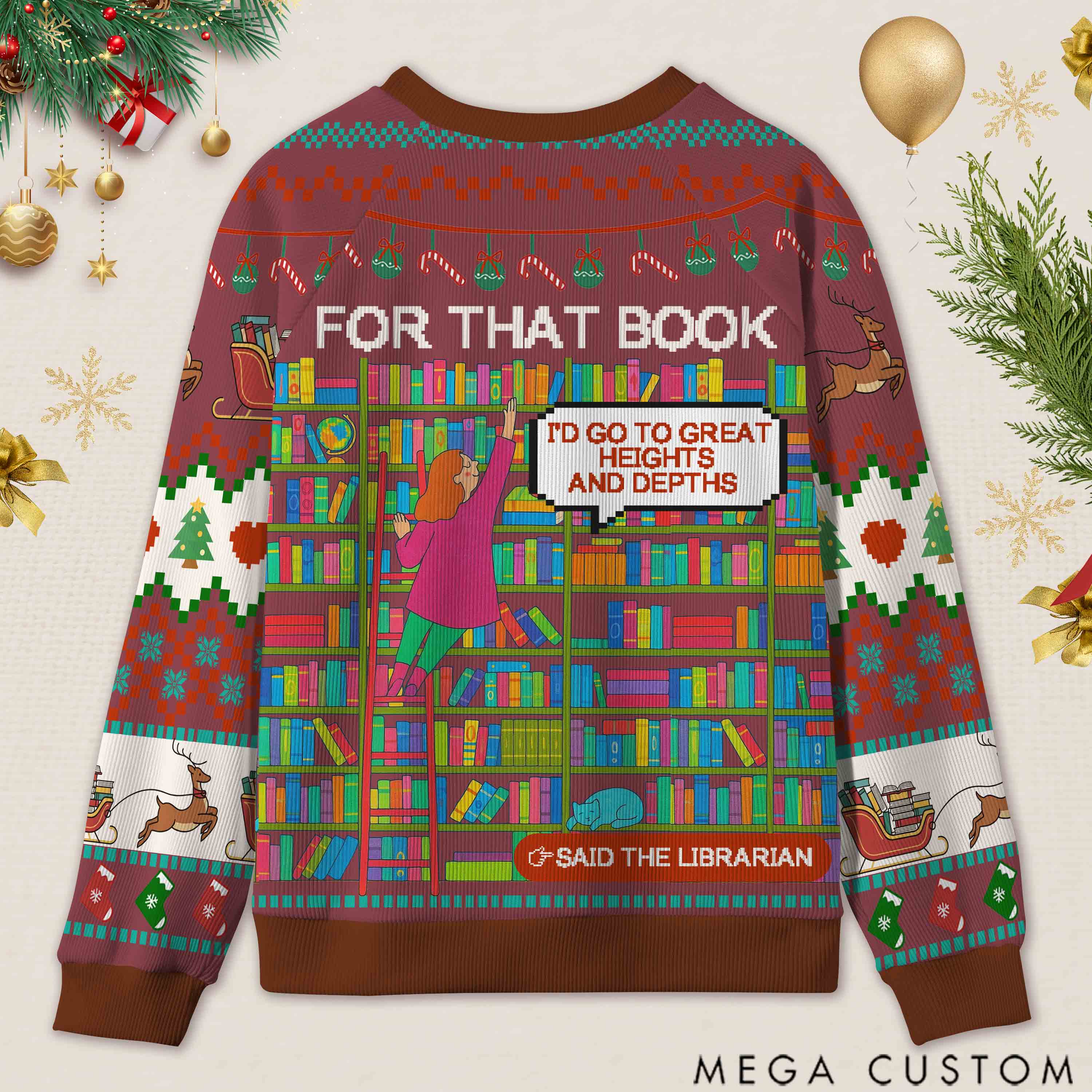Personalized Library Slogan Witty Ugly Sweater Holiday Gift for Librarians