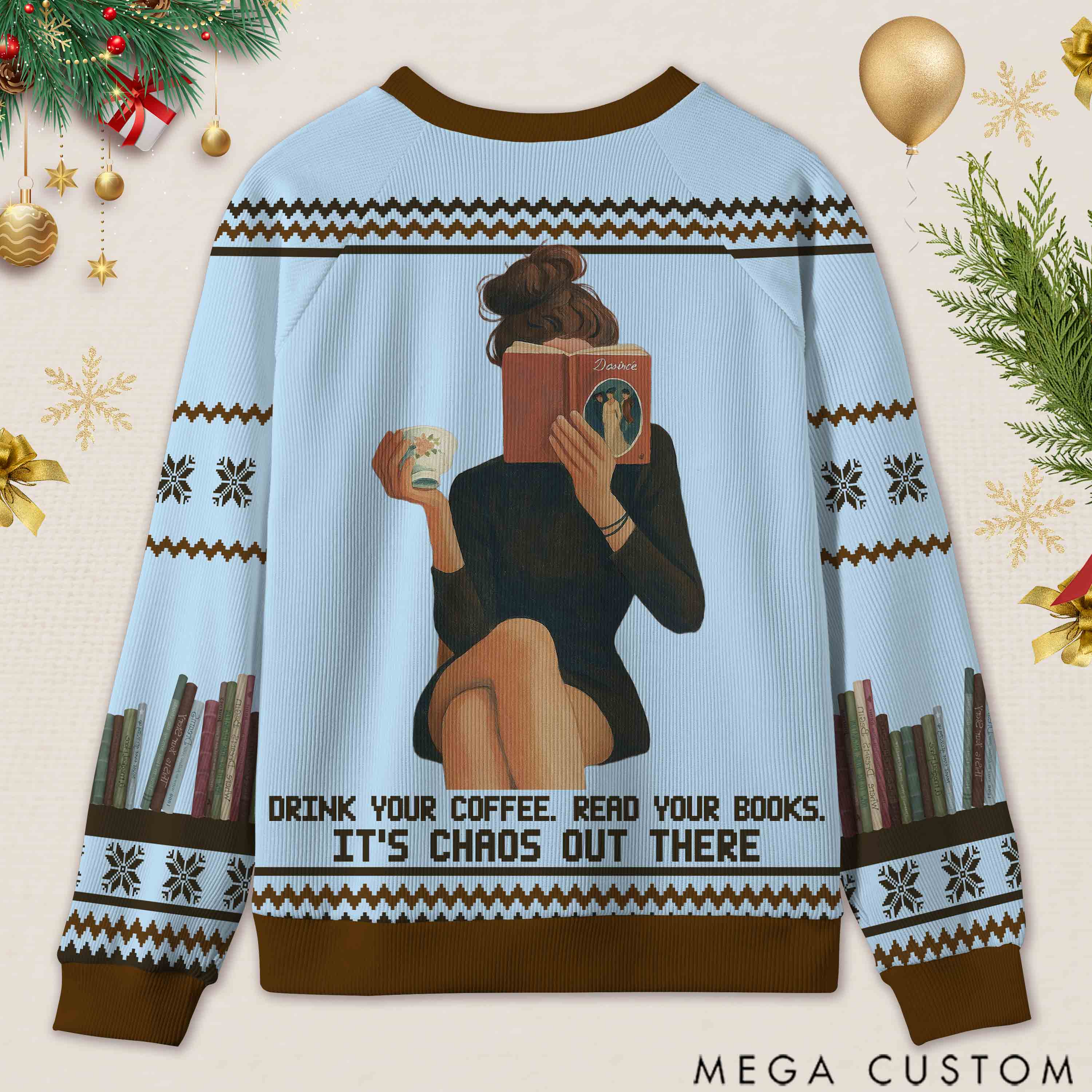 Personalized Bookish Barista Tranquil Reading Ugly Sweater Holiday Gift for Book Lovers