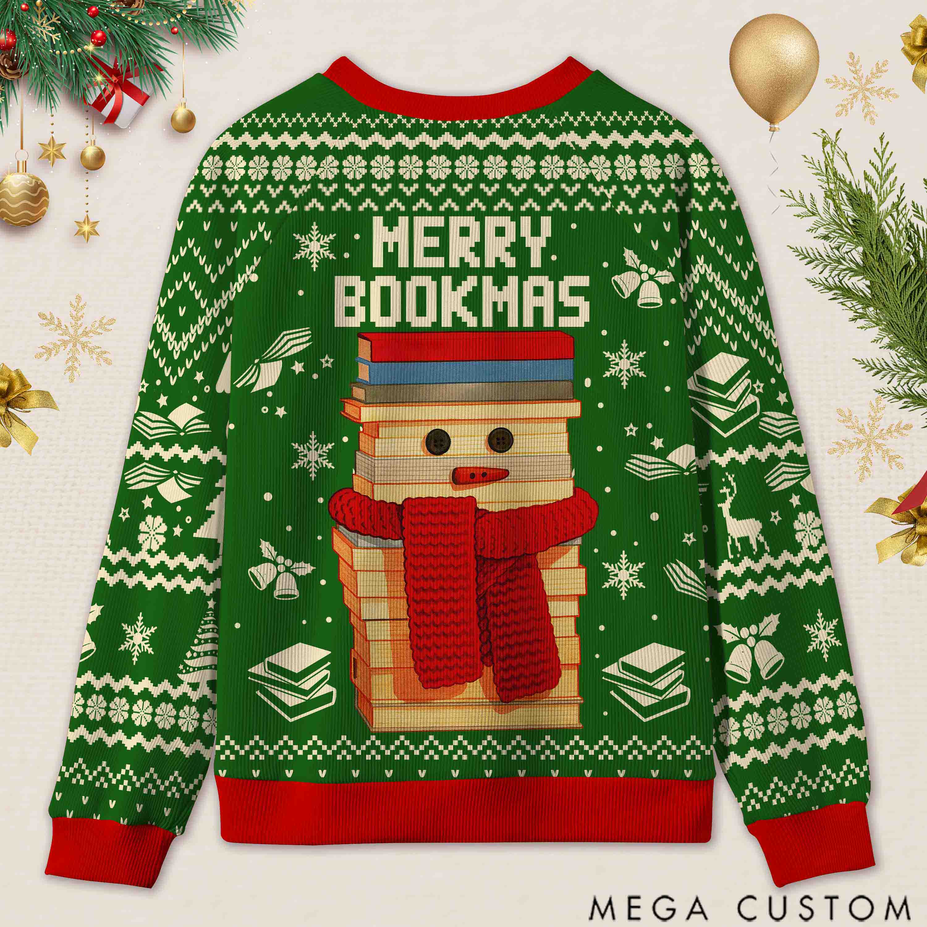 Personalized Bookish Christmas Cozy Ugly Sweater Festive Gift for Book Lovers