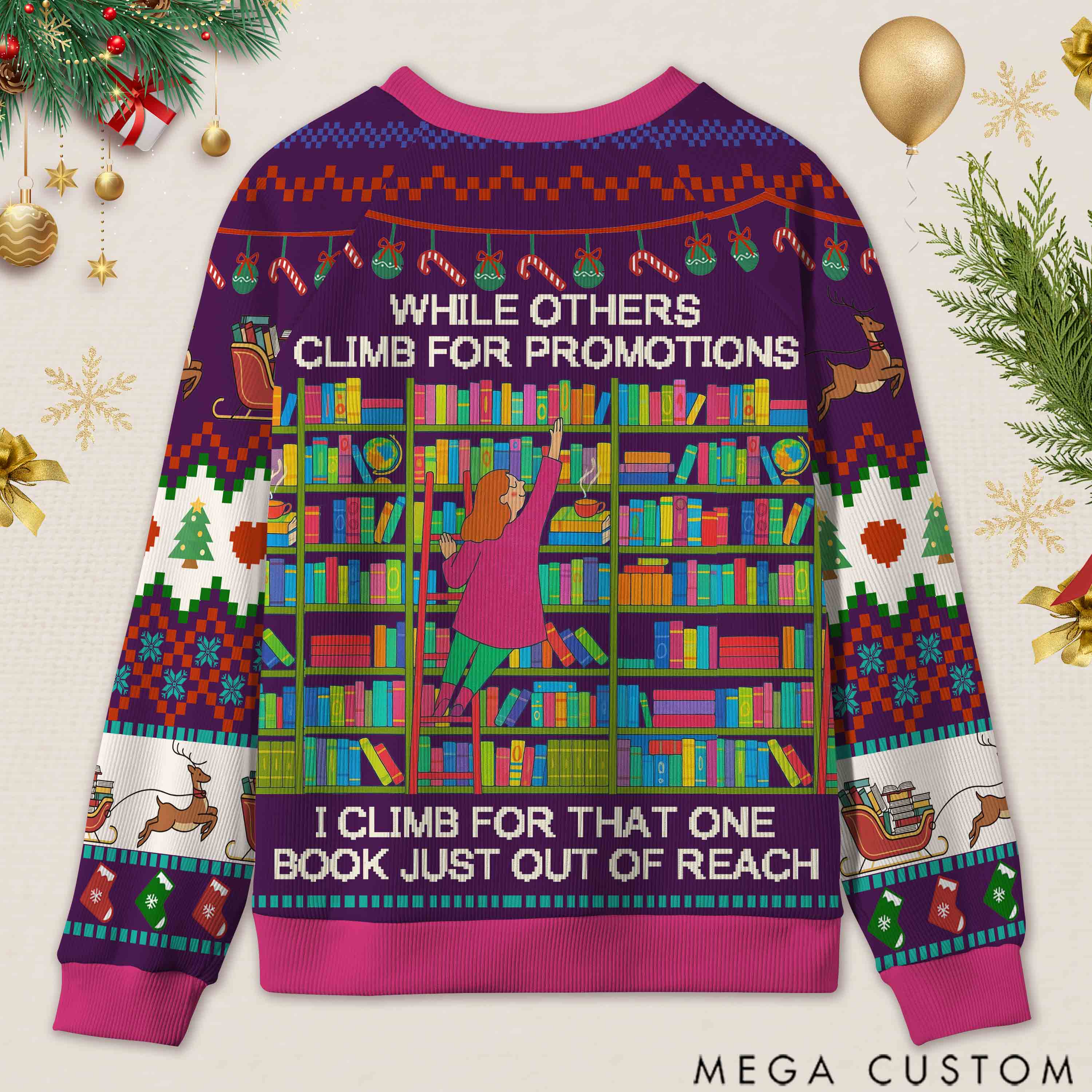 Personalized Library Fun Phrase Ugly Sweater Holiday Gift for Librarians