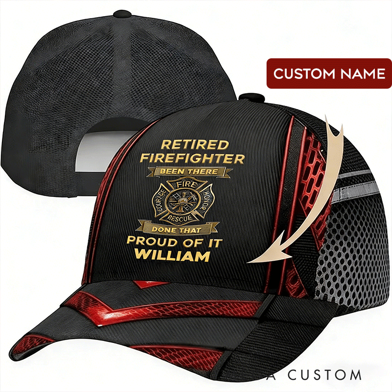 Personalized Full Print Cap Custom Name Retired Firefighter Gifts