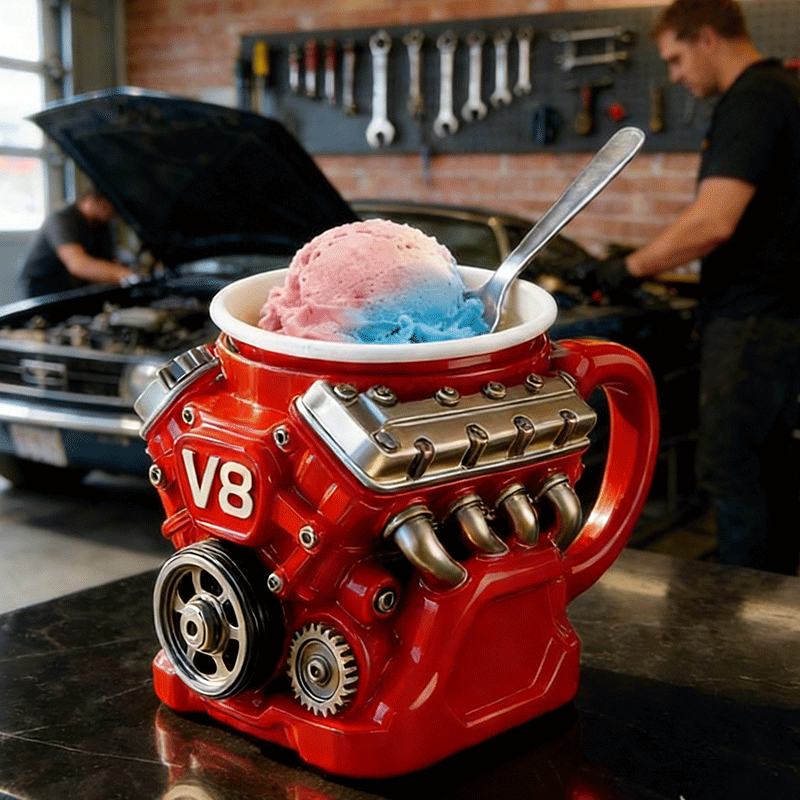 Personalized V8 Engine Ice Cream Pint Holder Funny and Useful Dessert Gift