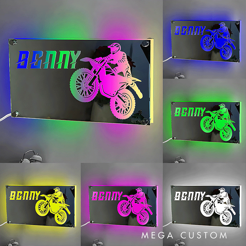 Personalized Mirror Lamp Customized Name Motorcycle Cool Gift for Bikers and Motorcycle Lovers