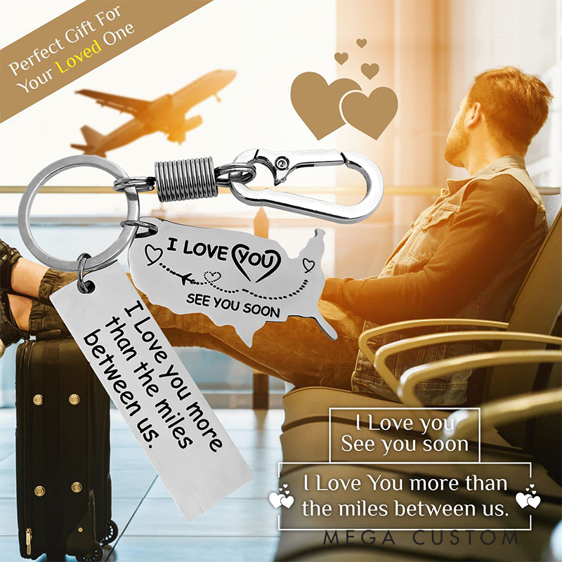 Personalized Long Distance Relationship Couple Keychains Engraved Keychains Meaningful Gift For Husband Boyfriend Valentine's Day Gift Anniversary Gift