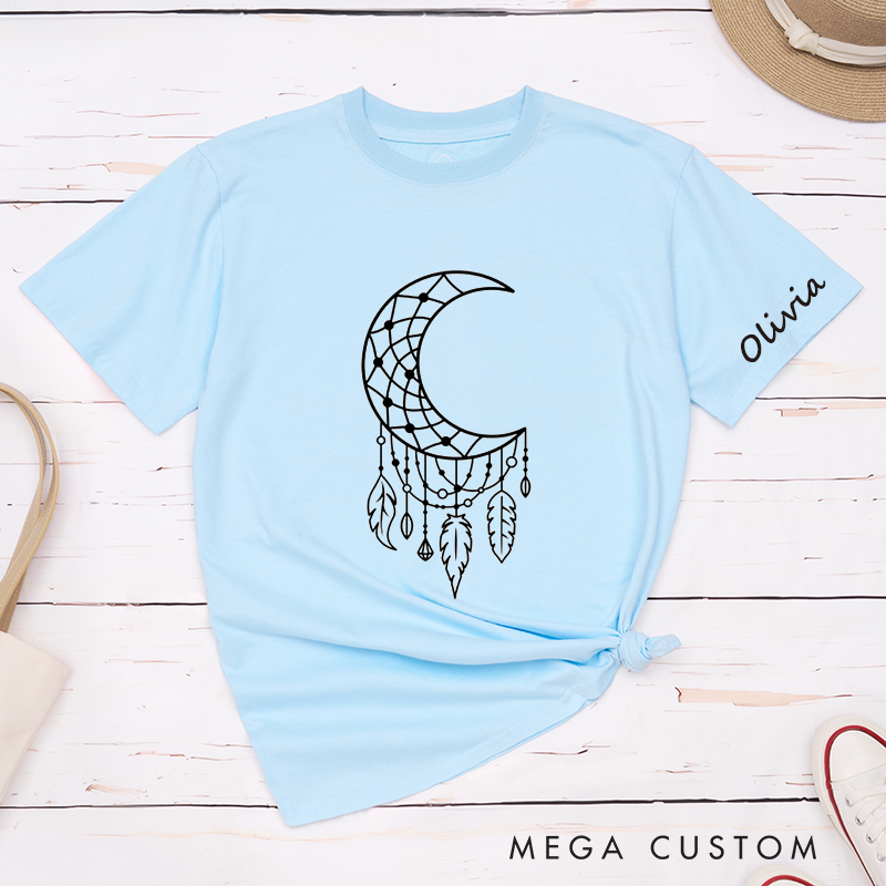 Personalized Moon Dreamcatcher T-Shirt Custom Name Spiritual Boho Tribal Feather Design Classic T-Shirt Unique Gift for Women Men Friends Birthday