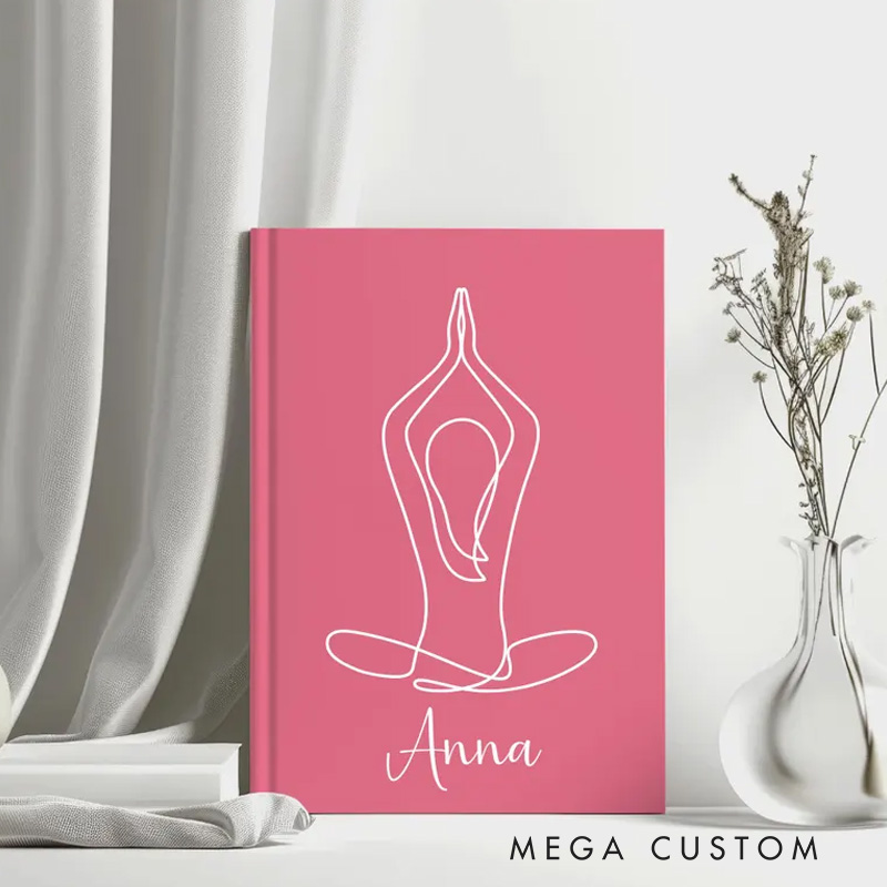 Personalized Leather Cover Notebook Daily Yoga Journal Instructor Custom Wellness Notebook Luxury Hardback Wellness Journal Notebook Gift for Yoga Lover 