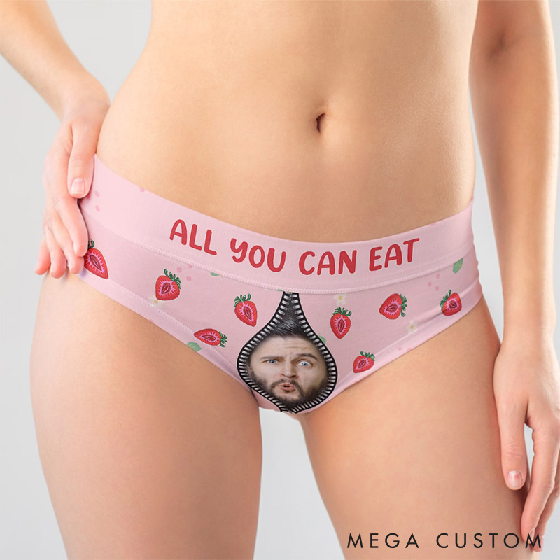 Personalized Boyfriend Husband Face Low-waisted Briefs Women All You Can Eat Underwear with Man Photo Portrait Valentines Day Gift for Girlfriend Wife