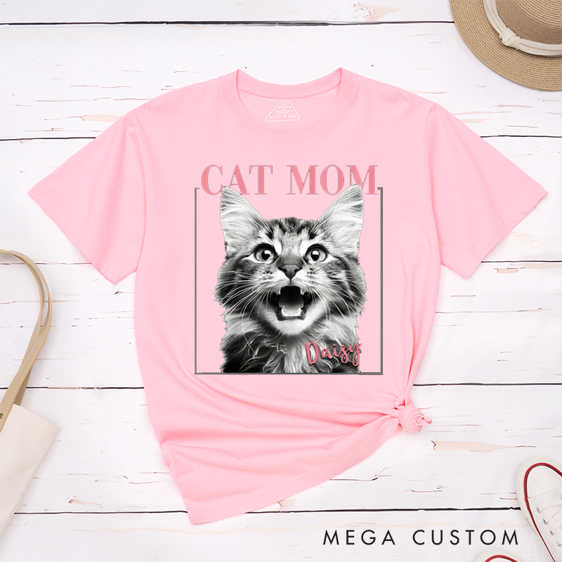 Personalized Cat Lover Proud Cat Mom Energy Cat Photos Birthday Gift for Cat Lovers for Cat Mom Cat Owners T-Shirt