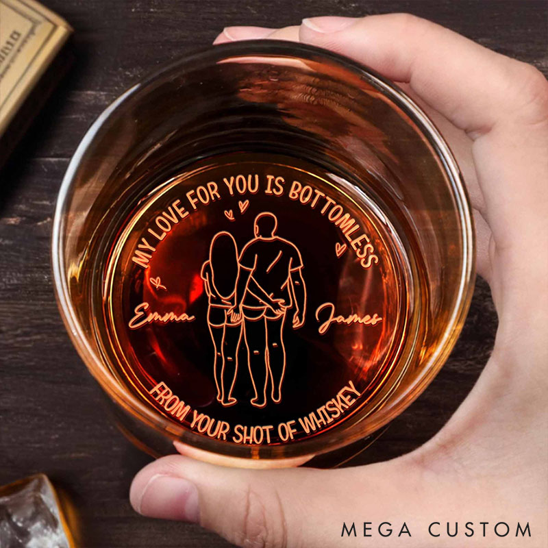 Personalized Couple My Love For You Is Bottomless Whiskey Glass Whiskey Glass for Husband Funny Whiskey Commitment Gift for Boyfriend