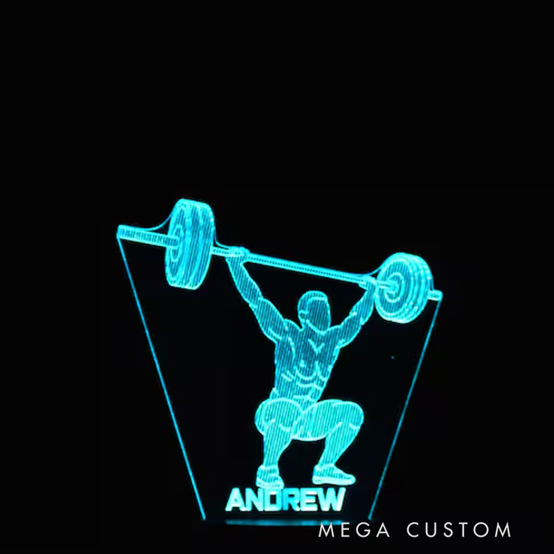 Personalized LED Night Light Weightlifting Night Light Gym Inspired Illuminated Acrylic Lamp for Gym Lover