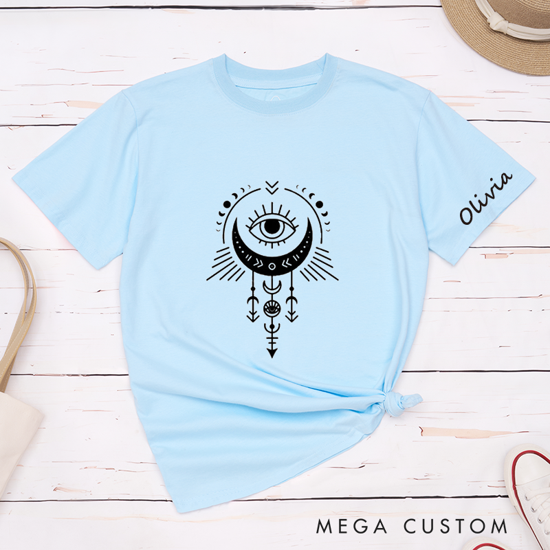 Personalized Third Eye Crescent Moon Classic T-Shirts Spiritual Boho Design Custom Gift  Unique Name T-Shirt Astrology Lovers Mystical Art Tee 