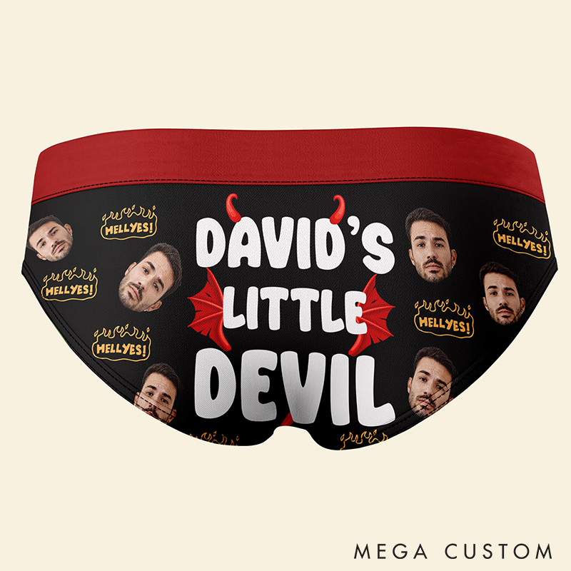 Personalized Boyfriend Husband Face Low-waisted Briefs Women His Little Devil Underwear with Man Photo Portrait Valentines Day Gift for Girlfriend Wife