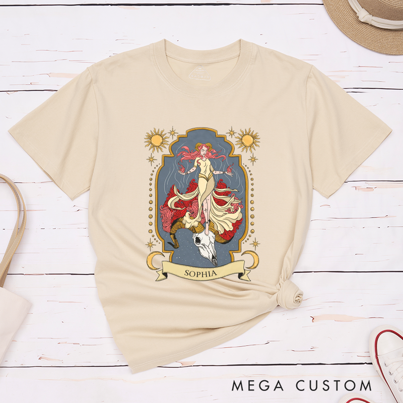 Personalized Aries Zodiac Classic T-Shirts Fire Sign Horoscope Birthday Gift Custom Astrology Tee Unique Gift for Men and Women Unisex 