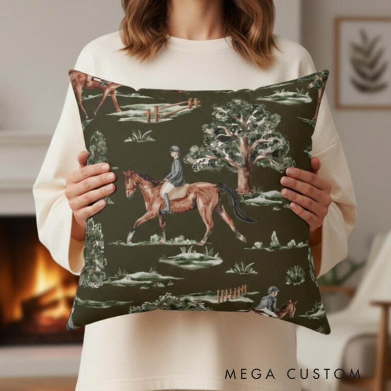 Personalized Horse Lover Gift Rustic Home Accessory Farmhouse Pillows Horse Girl Western Style Country Living Room Decor Equestrian Bedroom Throw Cushion for Riding Lovers Equestrian Lovers