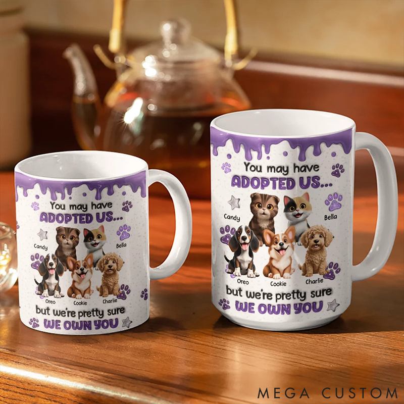 Personalized Pet Lover You May have Adopted Us 3D Effect Dog Cat Gift for Pet Lover for Cat Lover Mugs