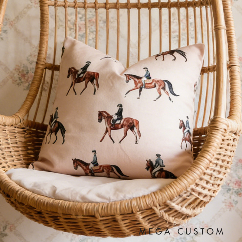 Personalized Horse Riding Farmhouse Equestrian Throw Pillow Bedroom Throw Cushion for Riding Lovers Equestrian Lovers
