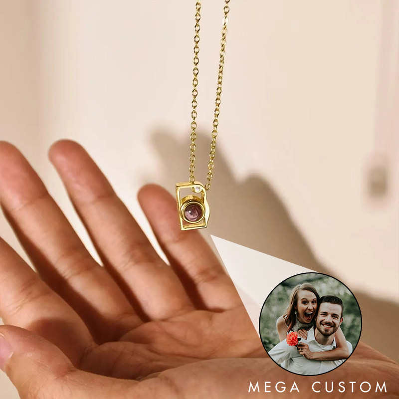 Personalized Couple Camera Projection Necklace Custom Photo Inside Necklace Chain Valentine's Day Gift for Couple Anniversary Gift for Wife for Girlfriend