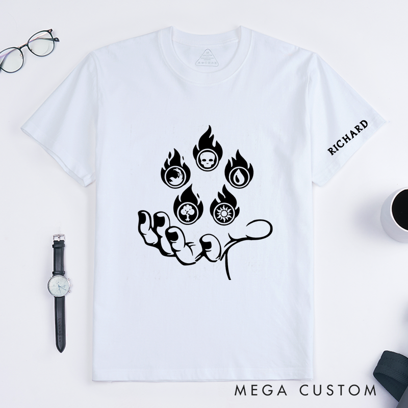Personalized Magic Element Symbols T-Shirt Custom Date and Name Gift Fantasy Art Graphic Unisex Classic Tee Unique Gift Fans of Mystical Designs