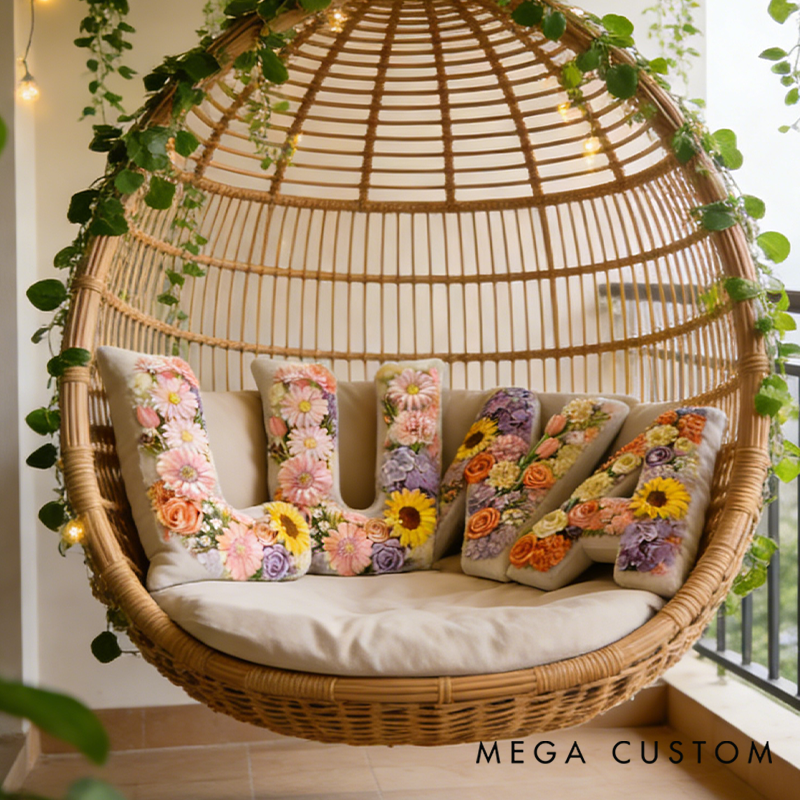 Personalized Floral Theme Name Pillow Graphic 3D Print Flower Letter Pillow for Kids Family Gardening Lover Gift