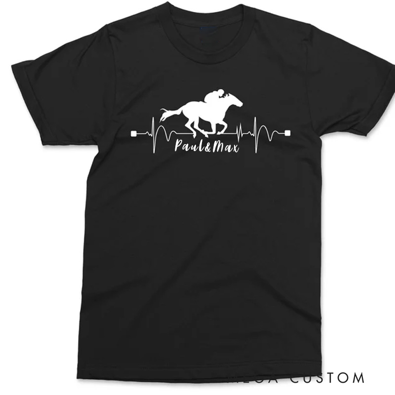 Personalized Heart Beat Pulse Horse Riding T-shirt Equestrian Riders Shirt Pony Riding Graphic Tee Racer Horsemen Trendy Horse Riders Gift for Riding Lovers