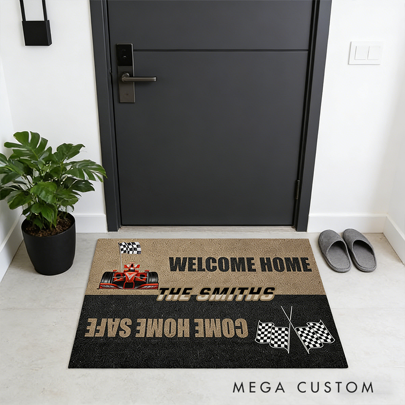 Personalized Racing Gifts Custom Family Name Welcome Home Come Home Safe Doormat Race Car Lover Home Entry Rug Decor
