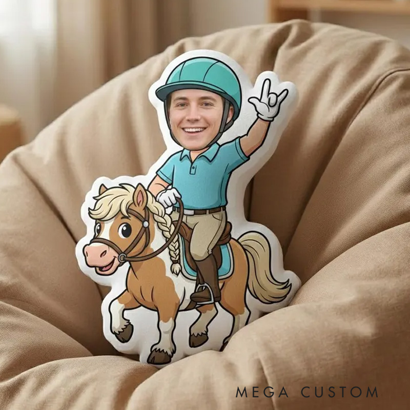 Personalized Face Riding Plush Pillow Cartoon Equestrian Cushion Custom Horse Portrait Pillow for Riding Lovers