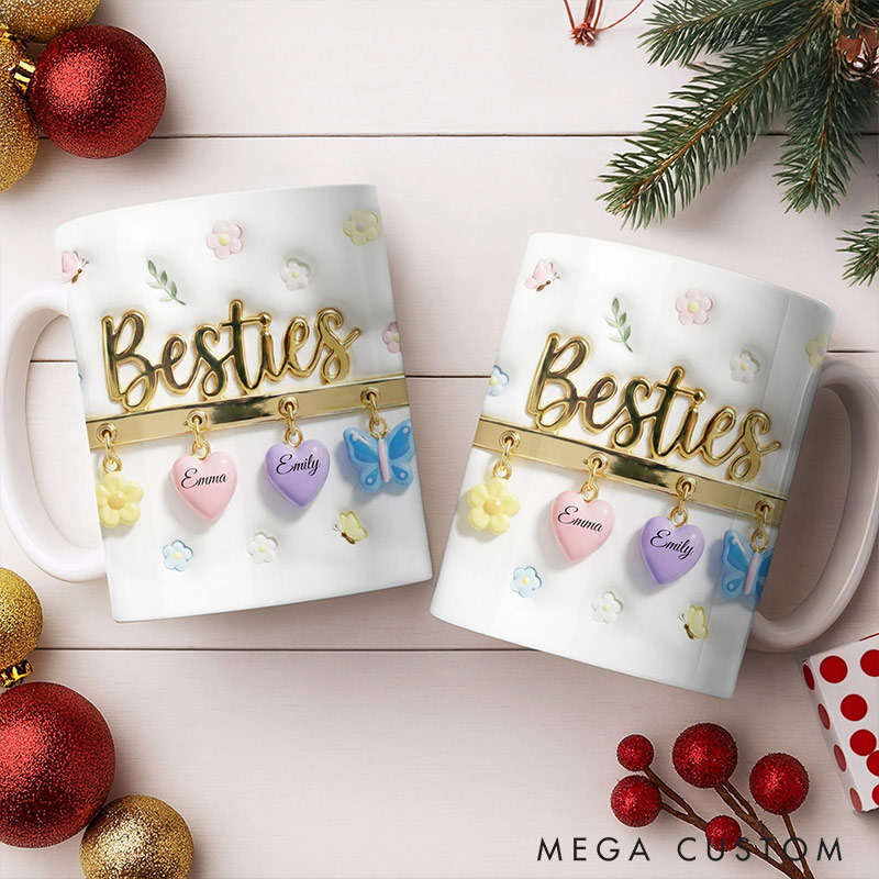 Personalized 3D Effect Bestie Mug with Name Unique Coffee Mug Valentine's Mug Galentine's Day Gift for Friendship Anniversary Mug for Bestie