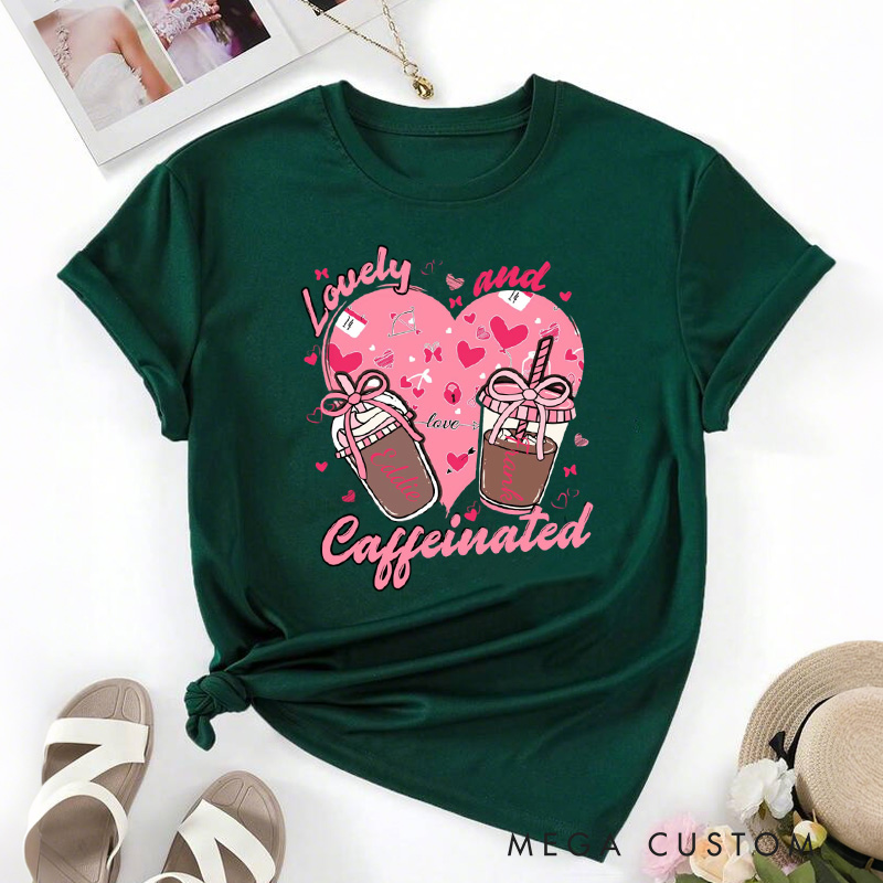 Personalized Valentine Coffee and Caffeinated Classic T-shirts Xoxo Cozy Shirt with Name Valentine's Day Gift for Women Baking Lover Her