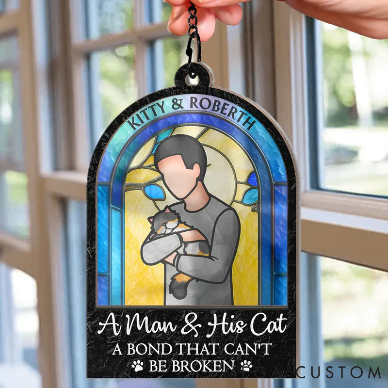 Personalized Pet Lover A Girl and Her Dog A Bond That Can't be Broken Woman Man Hug Pet Window Hanging Suncatcher Ornament