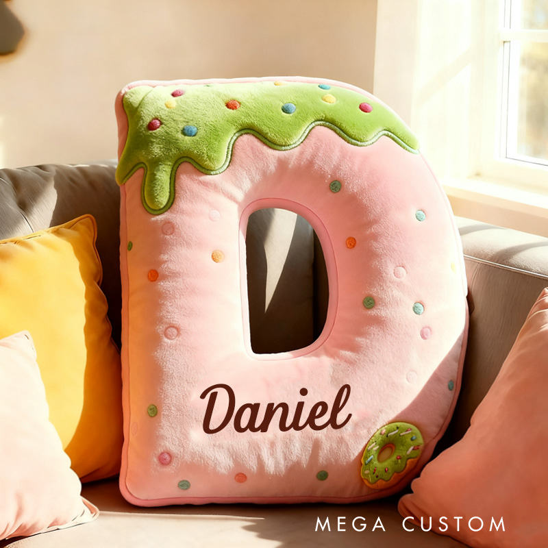 Personalized Pink Donut Alphabet Throw Pillow Graphic 3D Print Donut Letter with Name for Kids Boys Girls Family Baker Christmas Gift 